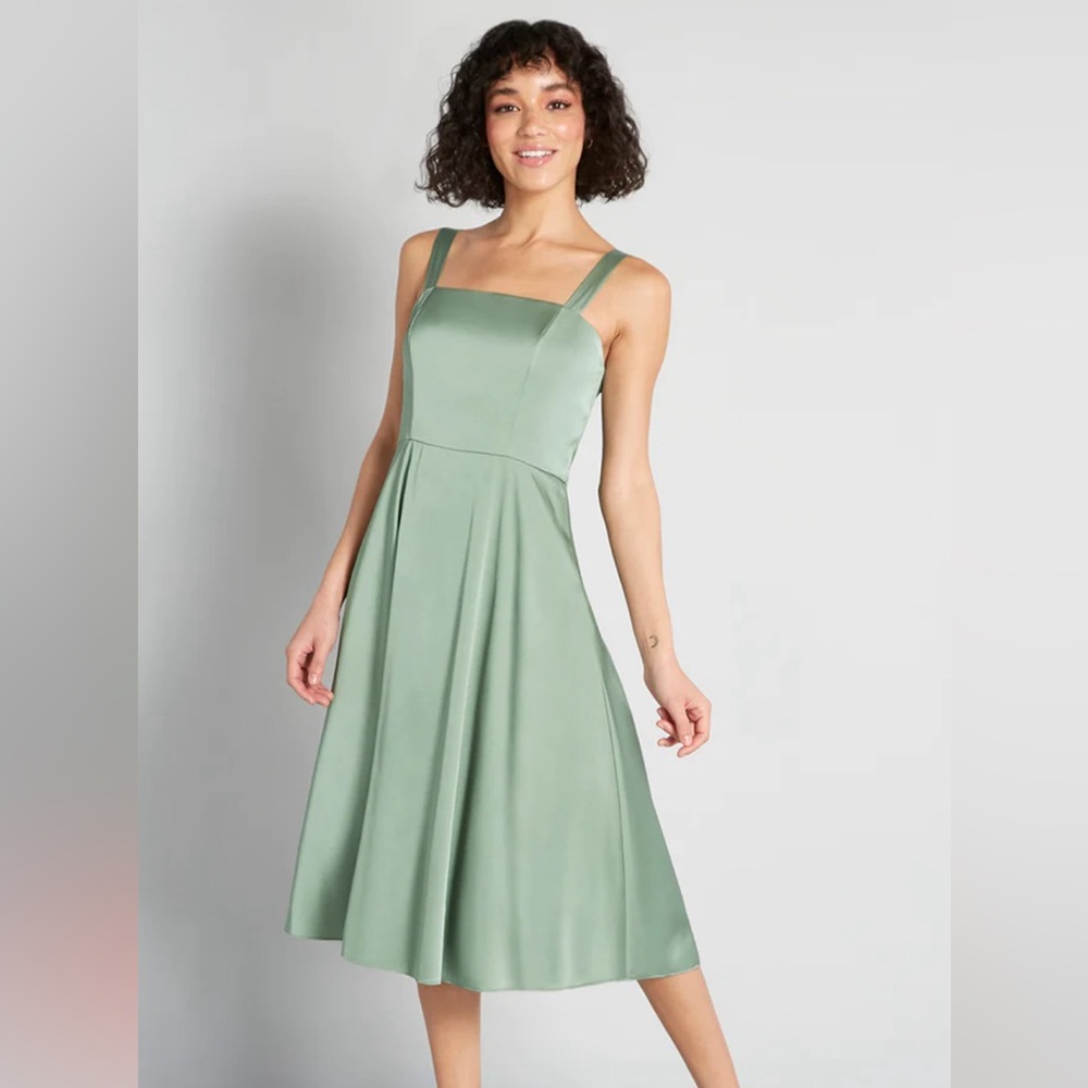 Fit & Flare Satin Midi Dress